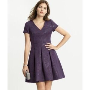 Banana Republic Purple Jacquard Fit & Flare Retro Dress, Size 8